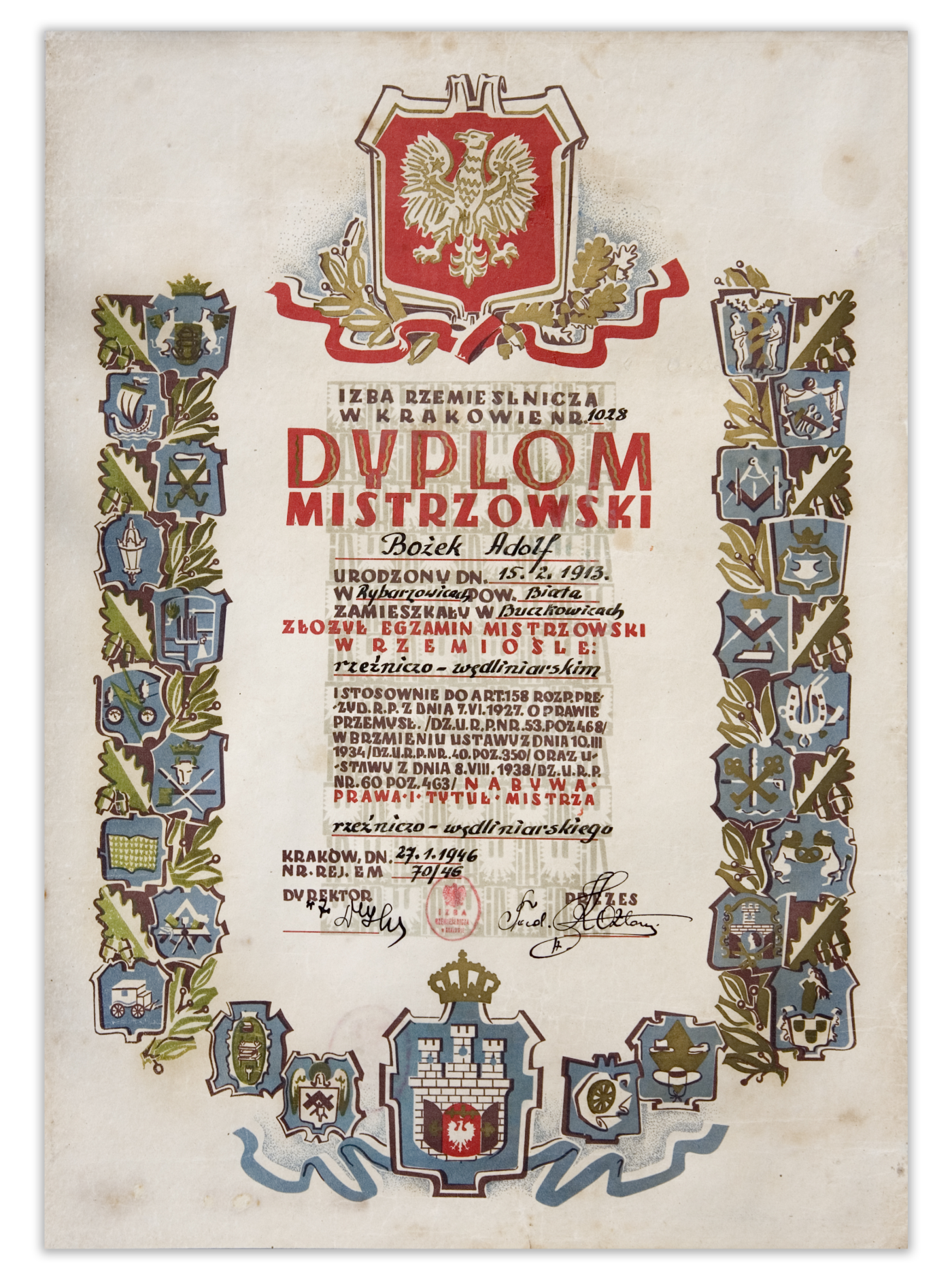 Dyplom mistrzowski — Adolf Bożek